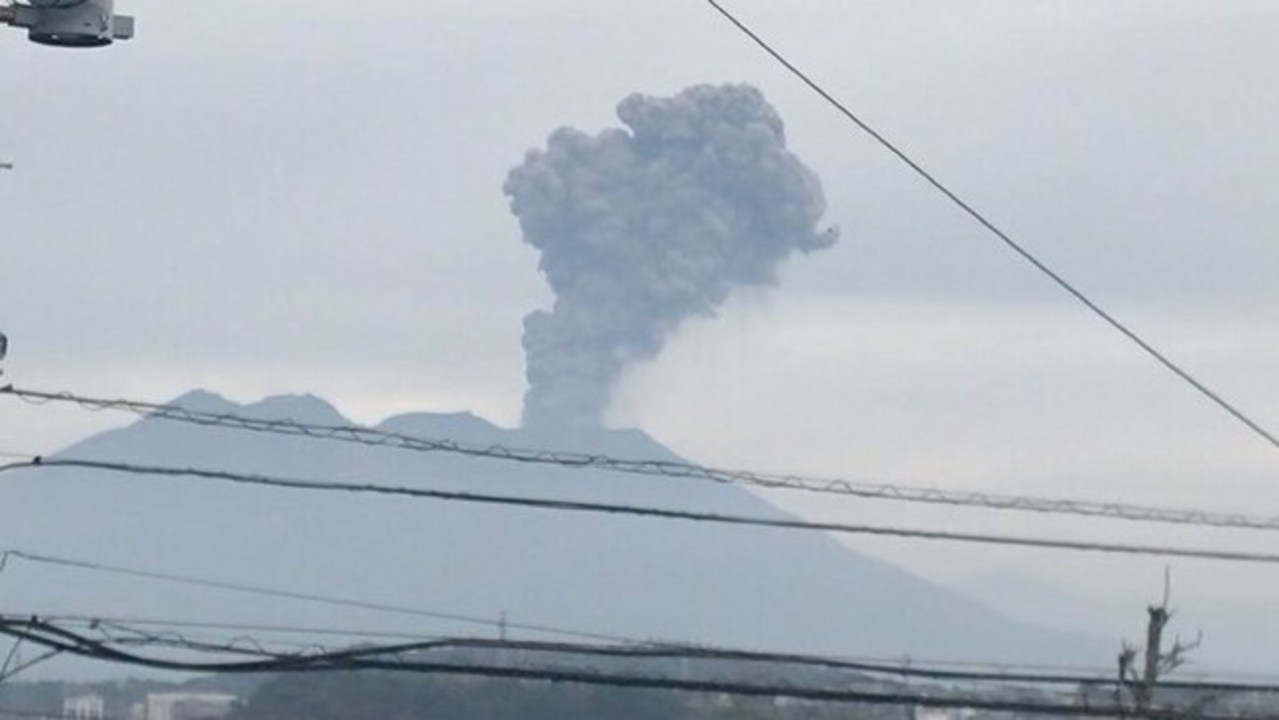 Smoke and Ash Plume High Into the Air From Sakurajima Volcano