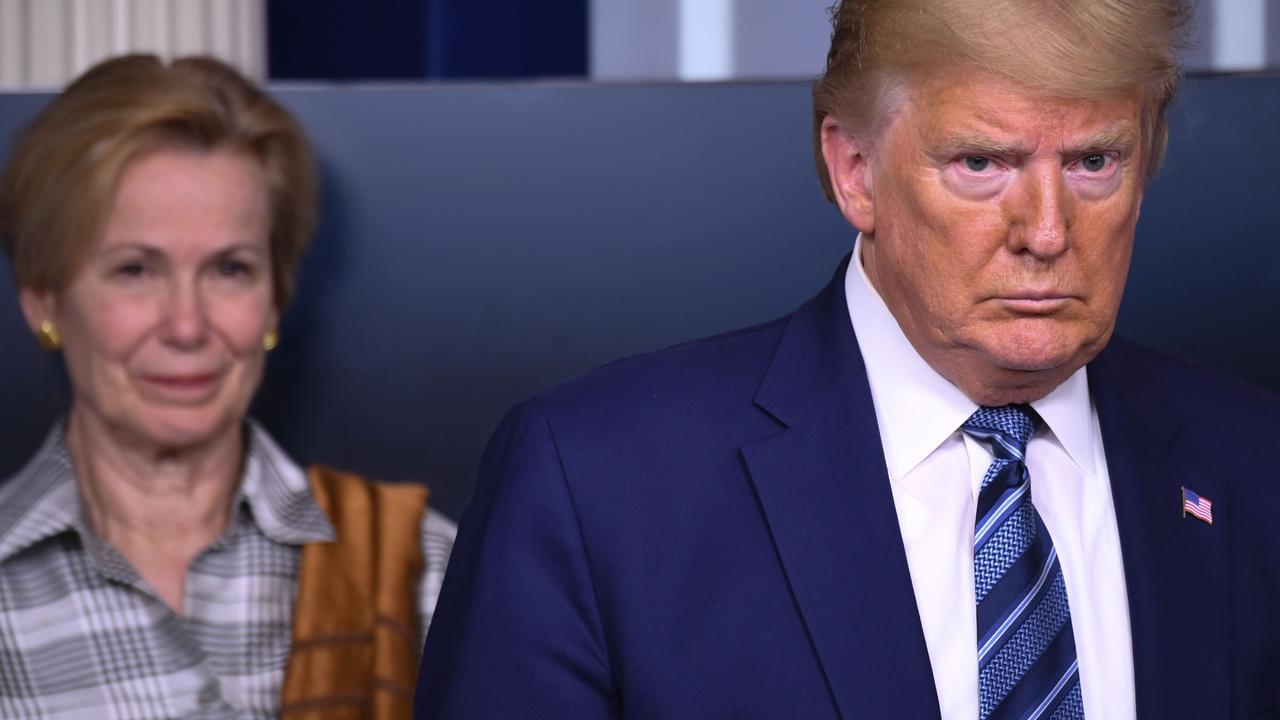 Dr Birx with Donald Trump during a coronavirus briefing. Picture: Eric Baradat/AFP