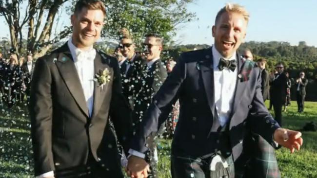 Hamish MacDonald tied the knot with partner Jacob Fitzroy. Picture: Channel 10