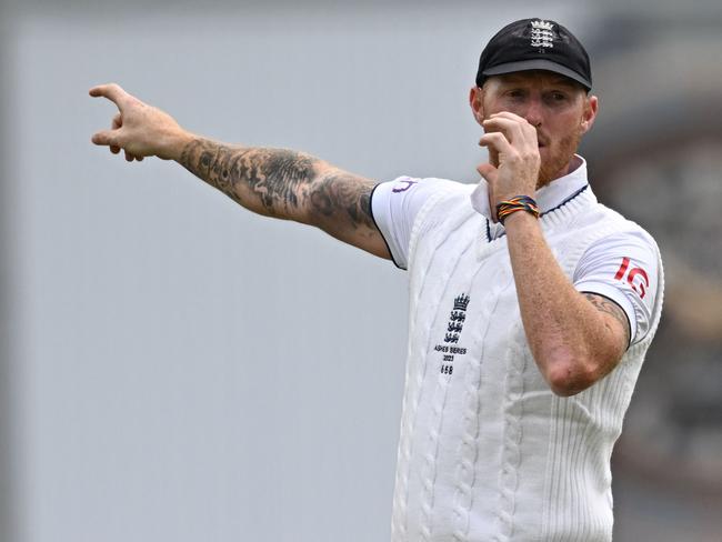 England captain Ben Stokes gestures in the field. Picture: AFP