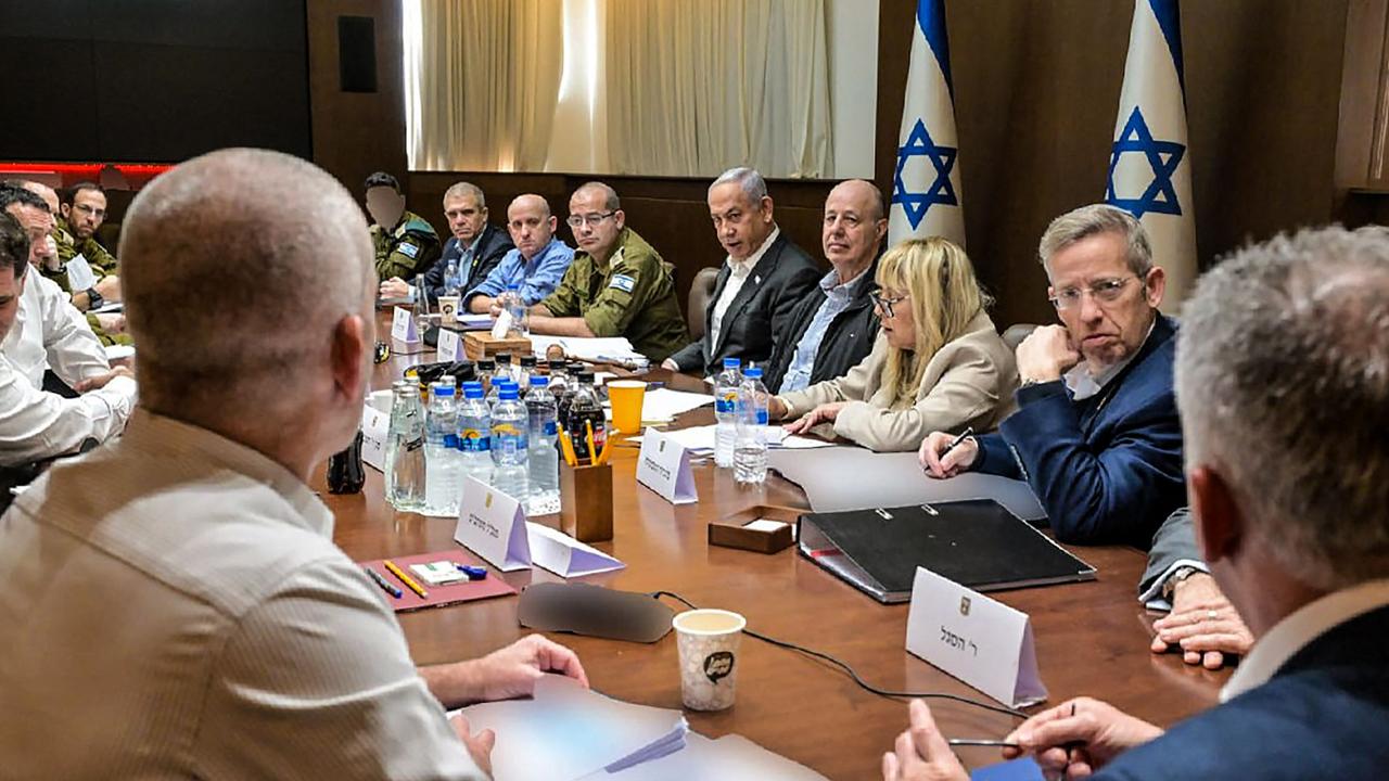 Prime Minister Benjamin Netanyahu headed a security cabinet meeting to vote on a Gaza ceasefire and hostage release deal. Picture: Koby Gideon/GPO/AFP