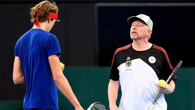 Boris Becker imparts some advice to rising star Alex Zverev.