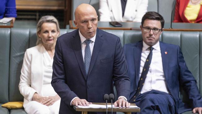 Peter Dutton delivers his budget reply speech in the House of Representatives in Parliament House in Canberra on Thursday night. Picture: Gary Ramage