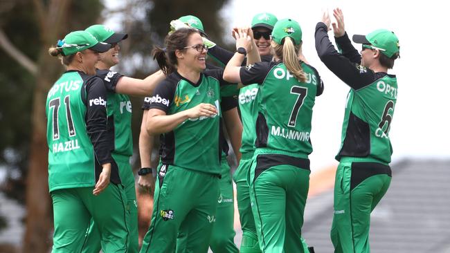 Kearney celebrates the wicket of Ellyse Perry during her time playing for the Melbourne Stars in the WBBL. Picture: Mark Dadswell