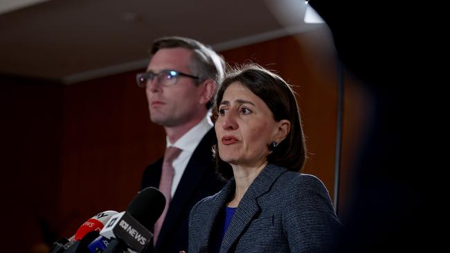 Premier Gladys Berejiklian with Treasurer Dominic Perrottet. Picture: Dylan Coker