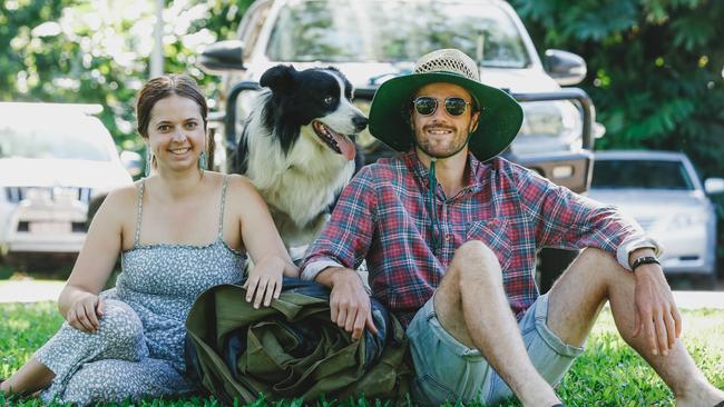 Territorians were allowed to go camping again on May 1. Callum Hutcheson, his girlfriend Taylah Ware and their dog Ollie were ready for an adventure. PICTURE: GLENN CAMPBELL