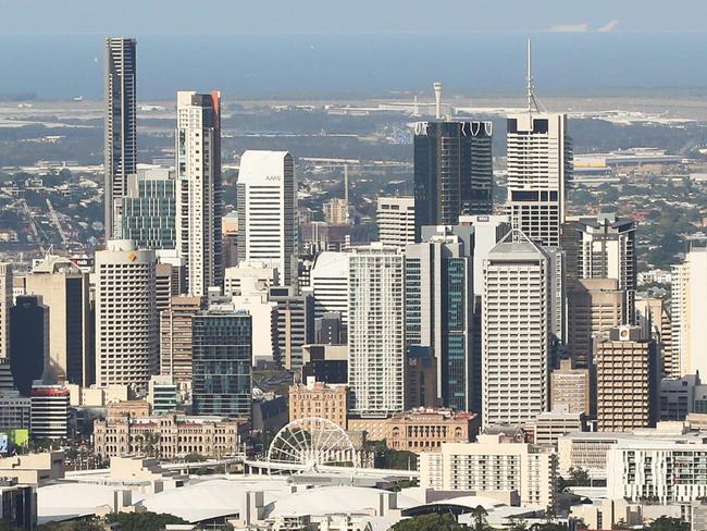 Aerial image of Brisbane City with North Stradbroke Island in the background. Generic, suburb, city.