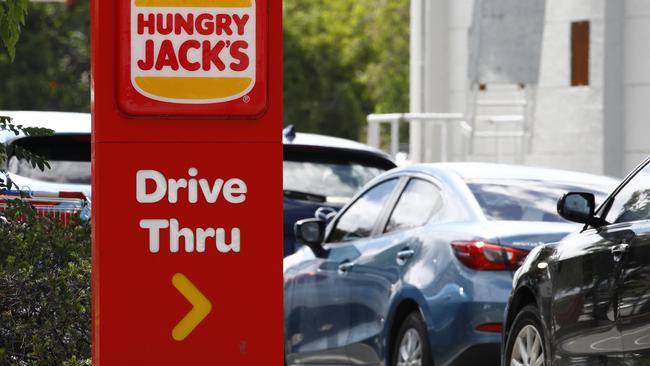 Business is booming at the Hungry Jack’s drive thru. Picture: NCA NewsWire/Tertius Pickard