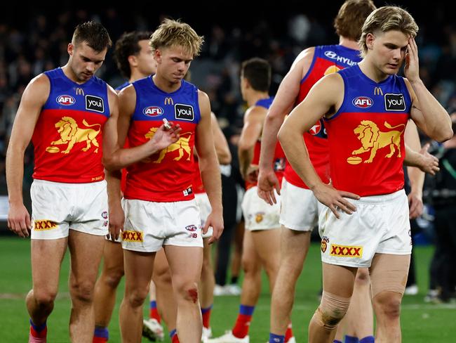 MELBOURNE, AUSTRALIA - AUGUST 17: Will Ashcroft of the Lions looks dejected after a loss during the 2024 AFL Round 23 match between the Collingwood Magpies and the Brisbane Lions at The Melbourne Cricket Ground on August 17, 2024 in Melbourne, Australia. (Photo by Michael Willson/AFL Photos via Getty Images)