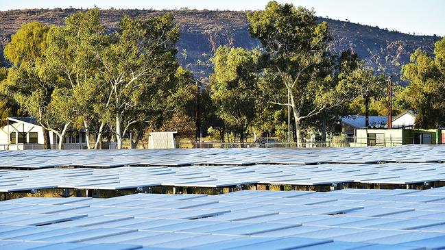 The Uterne Solar Farm just south of Alice Springs. Picture: Intyalheme Centre for Future Energy