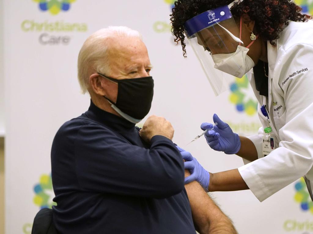 President-elect Joe Biden receives a COVID-19 vaccination from nurse practitioner Tabe Masa. Picture: Joshua Roberts/Getty Images/AFP