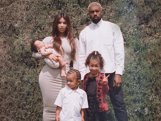 A family photo of Kim, Kanye and their kids North and Saint. Picture: Twitter/@KimKardashian