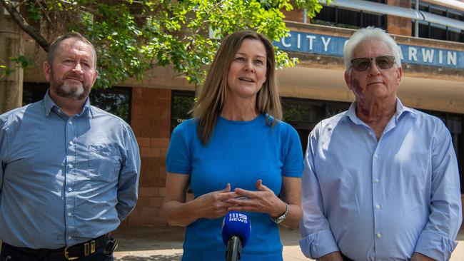 Chief executive Simone Saunders, Lord Mayor Kon Vatskalis and DCOH managing director Shane Dignan at the announcement of the new civic centre. Picture: Pema Tamang Pakhrin