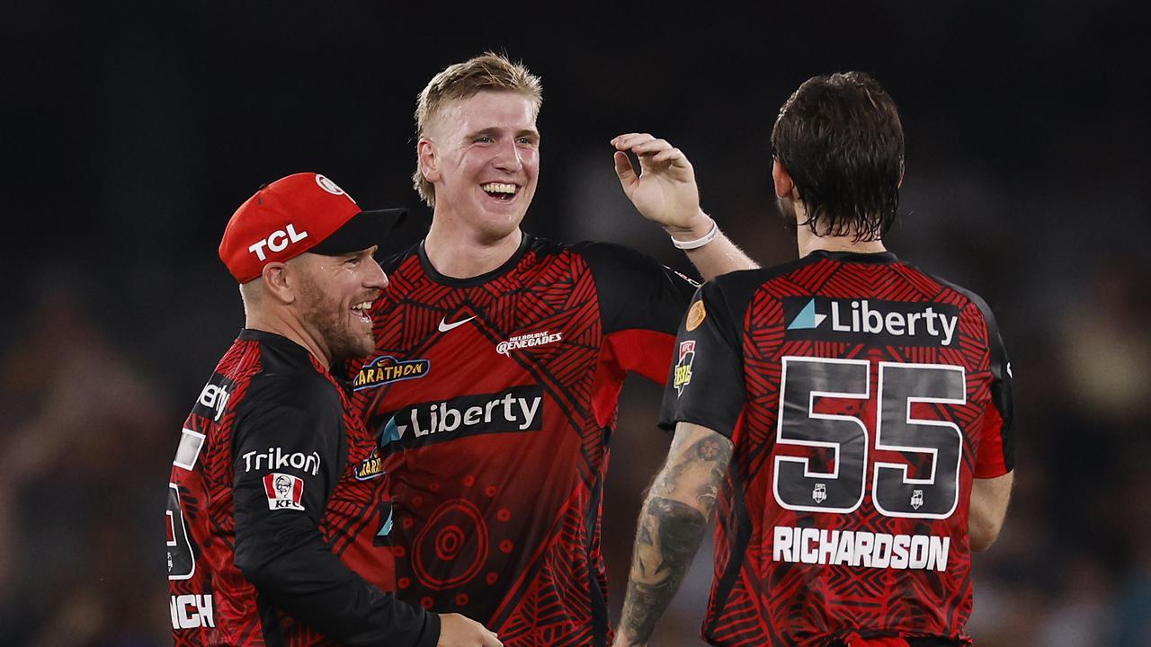 Melbourne Renegades players celebrate their win over cross-town rivals the Stars. Picture: Getty