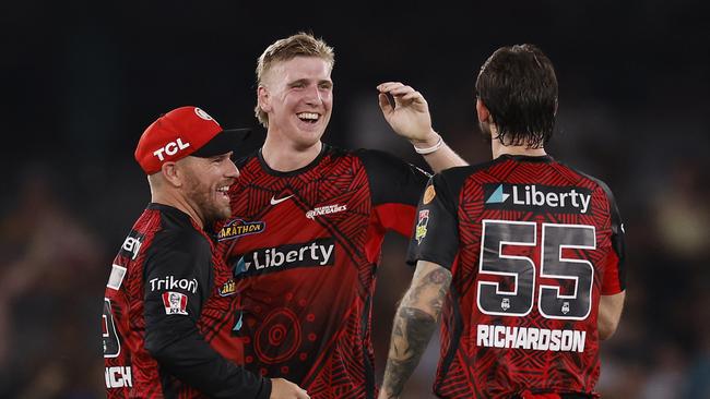 Melbourne Renegades players celebrate their win over cross-town rivals the Stars. Picture: Getty