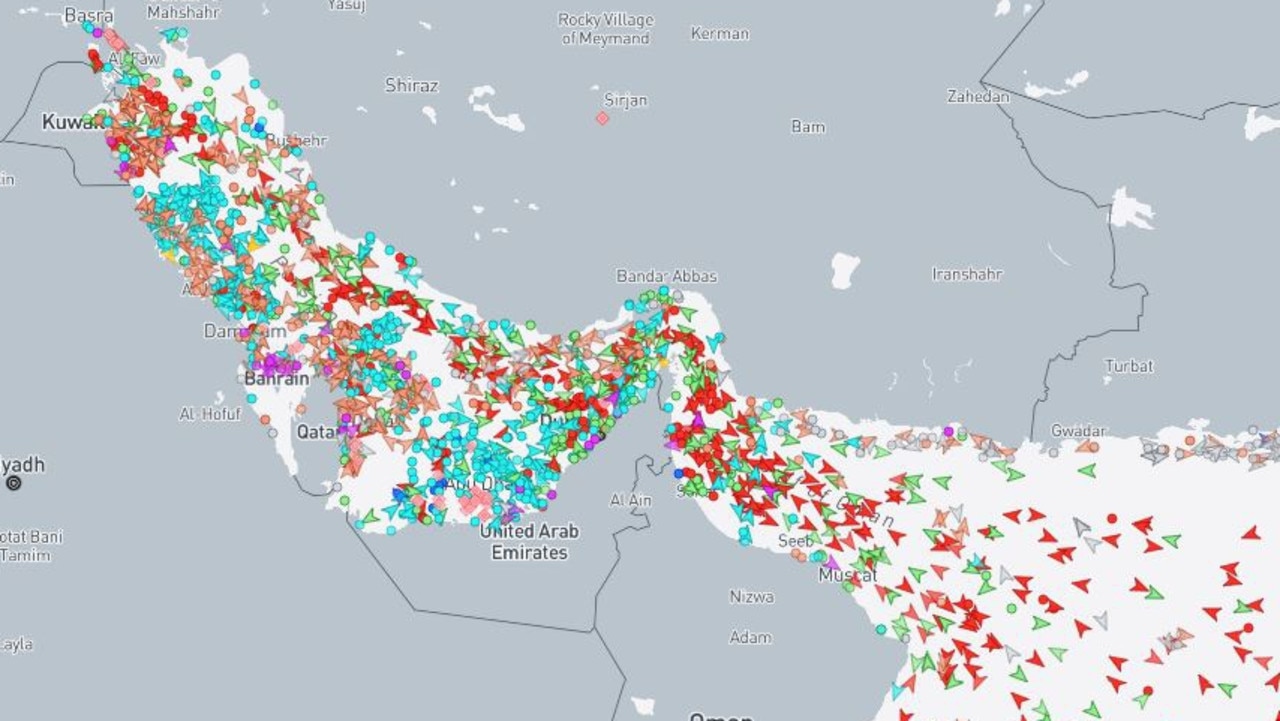 The strait is a massive choke point which is full of ships laden with oil and gas. Picture: Marine Traffic.