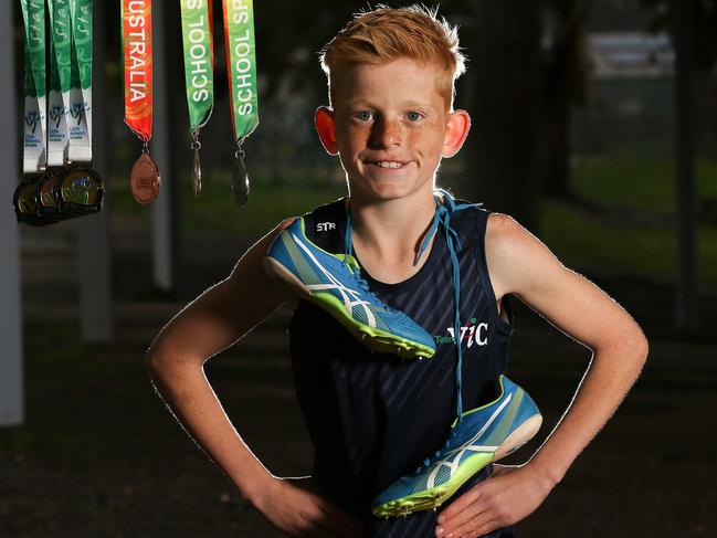 Chas Woodward has set Victorian records in hurdles and long jump and made the SSV U12 footy team. Chas August 28th, Greensborough, Melbourne.Picture : George Salpigtidis