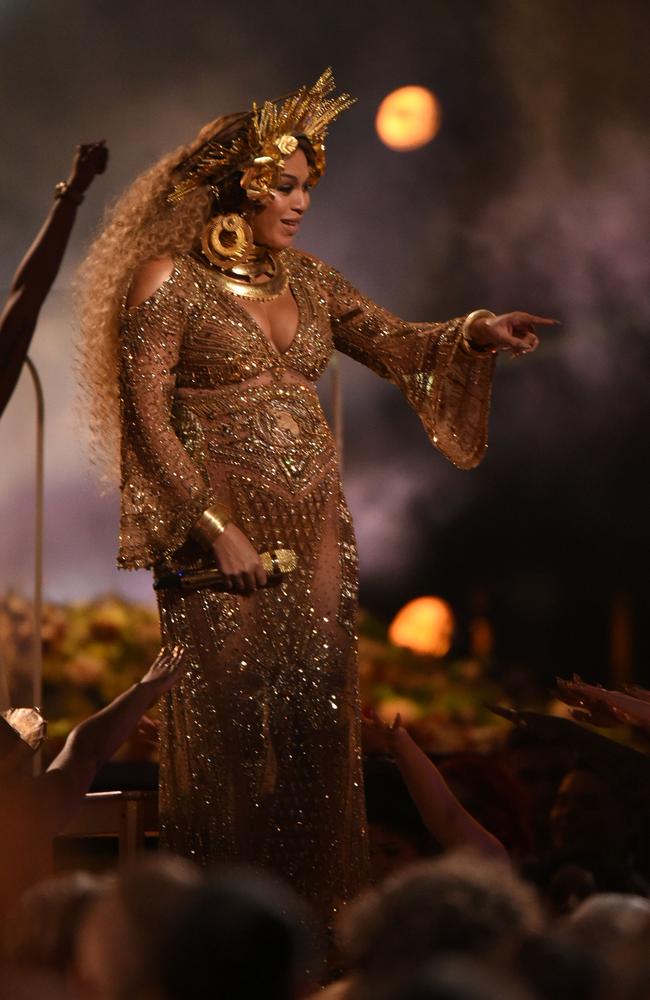 Beyonce performs onstage during The 59th GRAMMY Awards at STAPLES Center on February 12, 2017 in Los Angeles, California. Picture: AFP