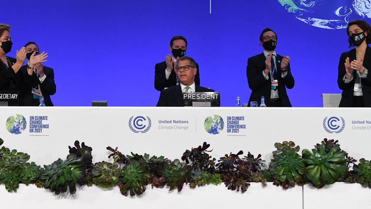 Sharma is applauded after making his concluding remarks. Picture: Paul ELLIS / AFP