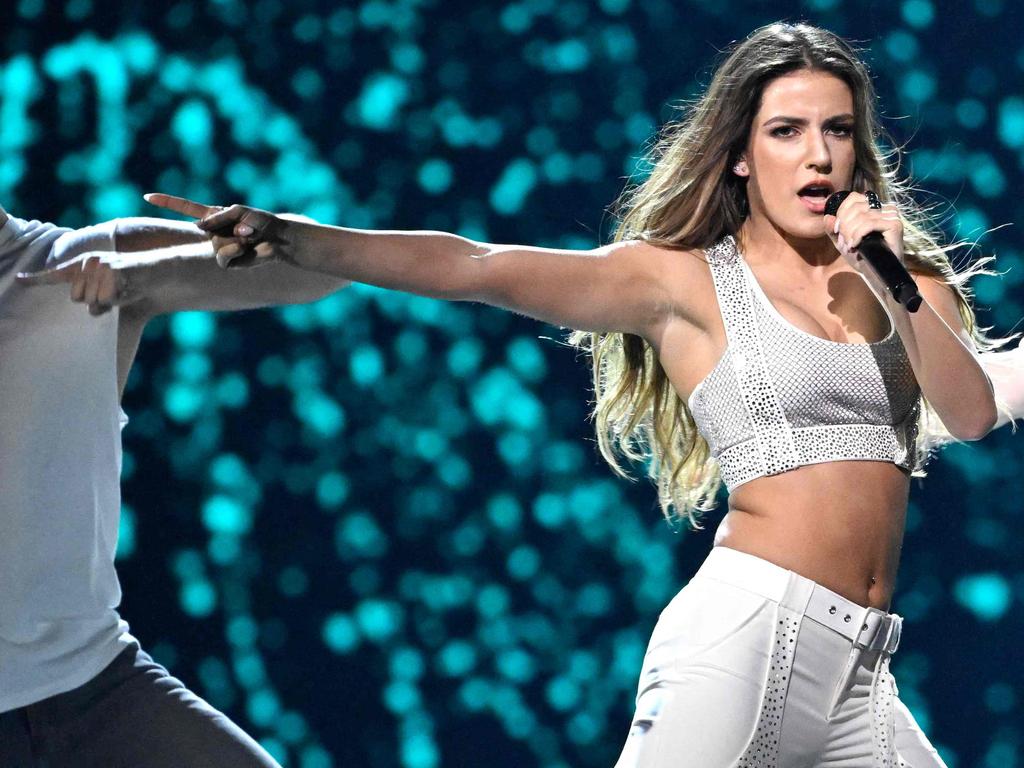 Australian singer and dancer Silia Kapsis representing Cyprus with the song 'Liar' performs on stage during the first rehearsal for the first semi-final of the 68th edition of the Eurovision Song Contest (ESC) at the Malmo Arena, in Malmo, Sweden, on May 6, 2024. A week of Eurovision Song Contest festivities kicked off Saturday, on May 4, in the southern Swedish town of Malmo, with 37 countries taking part. The first semi-final takes place on Tuesday, May 7, the second on Thursday, May 9, and the grand final concludes the event on May 11. (Photo by Jessica GOW / TT News Agency / AFP) / Sweden OUT