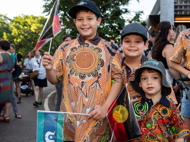 Levi Josephs, Harvey Josephs and Mason Josephs attend the NAIDOC march, 2024. The theme this year is 'Keep the fire burning: Blak, loud and proud'. Picture: Pema Tamang Pakhrin