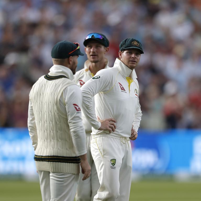 (L-R) David Warner, Cameron Bancroft and Steve Smith cop abuse from England supporters over their role in the ball tampering scandal. Picture: Ryan Pierse/Getty Images