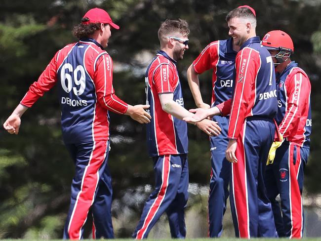 Cricket. CTPL T20. North Hobart celebrate the wicket of Ben McDermott. Lindisfarne V North Hobart. Picture: NIKKI DAVIS-JONES