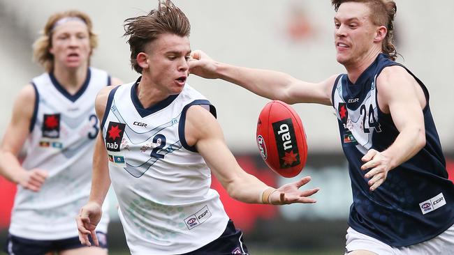 Vic Country’s Caleb Serong breaks away in the AFL under-18 match against Vic Metro this year. Picture: Getty Images