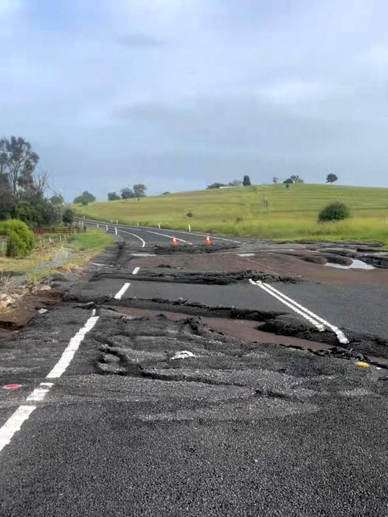 Damage to Murgon Gayndah Road near Cloyna school in the South Burnett after heavy rain. Picture: Tanya Cramond Webber