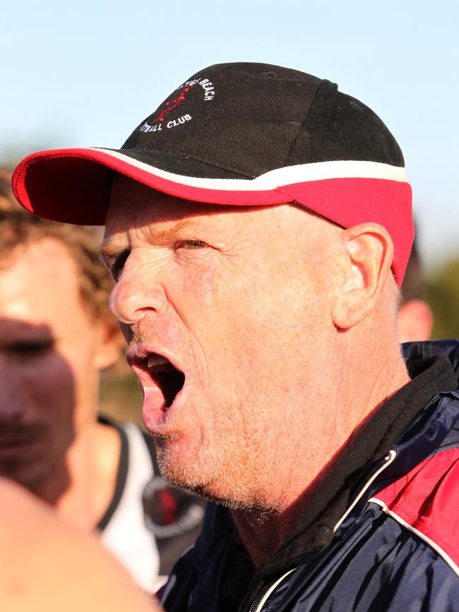 Paul Crate during his time coaching SFL side Christies Beach in 2015. Crate coached the SFL in its association game against the GSFL on Saturday. Picture: Stephen Laffer