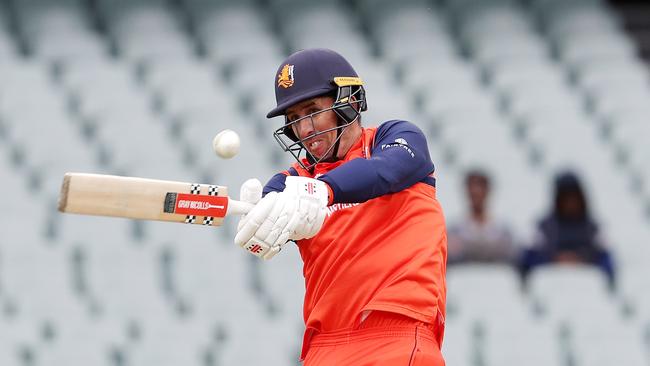 Tom Cooper batting for the Netherlands during the team’s ICC Men's T20 World Cup win over Zimbabwe at the Adelaide Oval on November 02, 2022. (Photo by Sarah Reed/Getty Images)