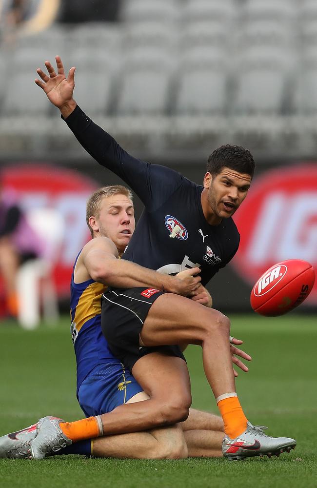 Sam Petrevski-Seton was in the thick of it against West Coast. Picture: Paul Kane/Getty Images