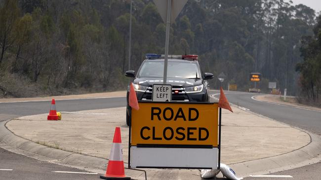 Road blocks in place at Orbost during the height of the bushfires. Picture: Getty