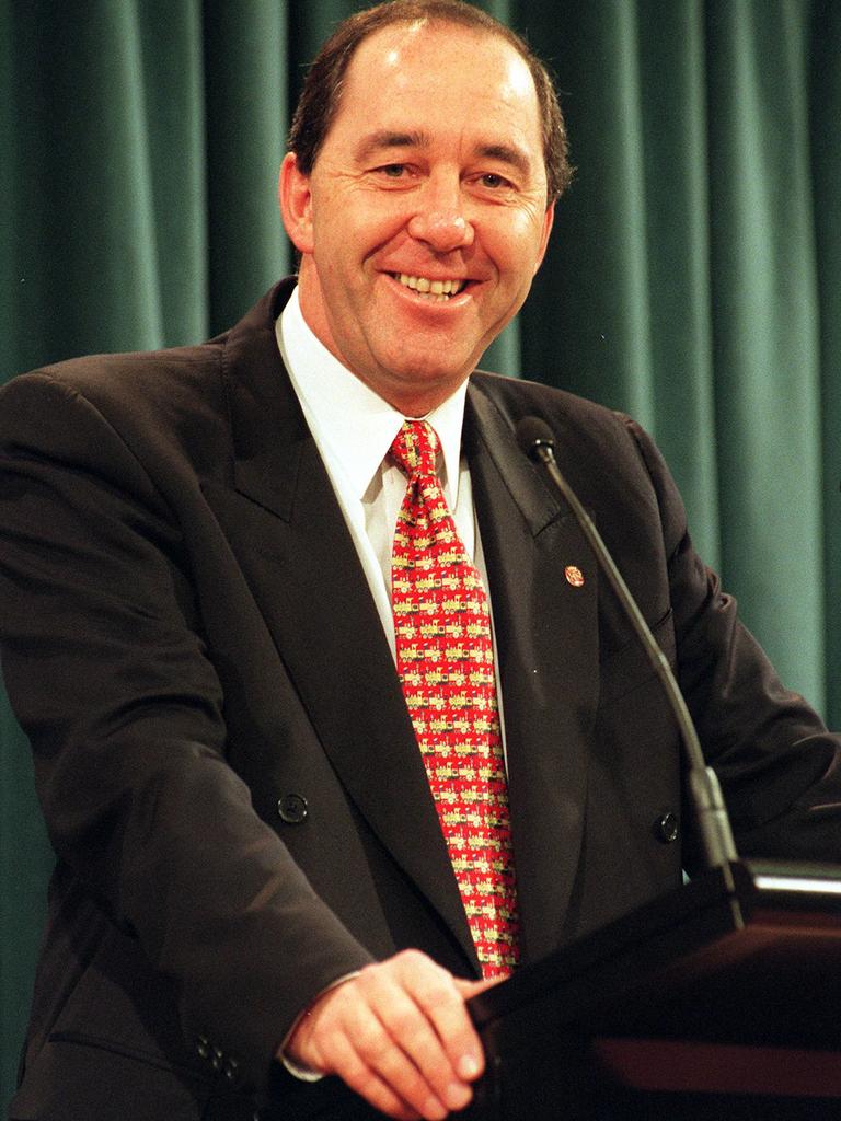 Former Queensland premier Rob Borbidge in September 1997 at the announcement of the ASX listing of Suncorp.