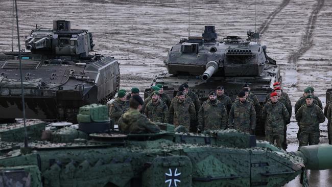 Bundeswehr's 9th Panzer Training Brigade as German Defence Minister Christine Lambrecht increases troops in Eastern Europe. Picture: Getty Images.