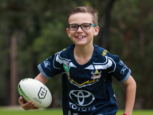 **SuperCoach Super Kid!**Sebastian Rennie, 8, in Baulkham Hills, today. He is a keen NRL fan and a natural maths whiz.Picture:Justin Lloyd