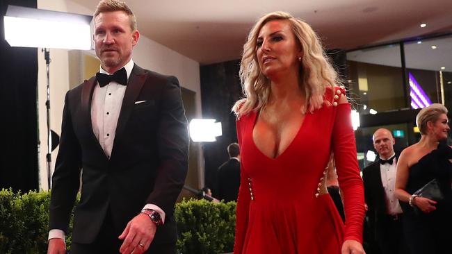 Nathan Buckley and wife Tania Buckley at last night’s Brownlow Medal count. Picture: Kelly Defina