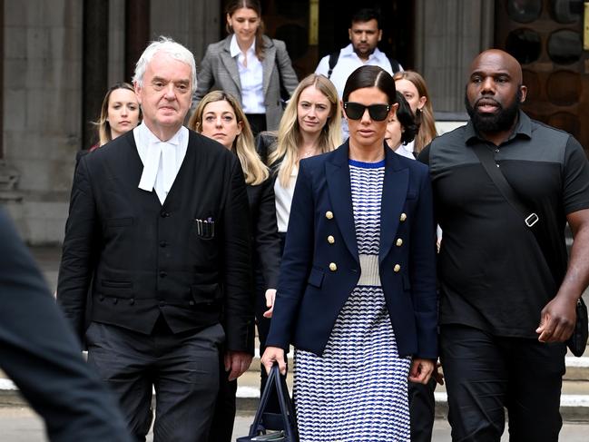 Rebekah Vardy, wife of Leicester City striker Jamie Vardy, departs court. Picture: Getty Images.