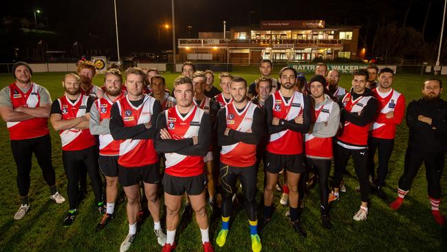 Coach Luke Tapscott and his charges at the Sorrento Football Club oval. Picture: Jay Town