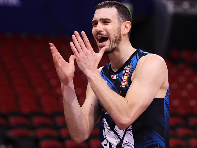 SYDNEY, AUSTRALIA - MAY 31:  Chris Goulding of Melbourne United shows his frustration during the round 20 NBL match between Melbourne United and Cairns Taipans at Qudos Bank Arena, on May 31, 2021, in Sydney, Australia. (Photo by Mark Kolbe/Getty Images)