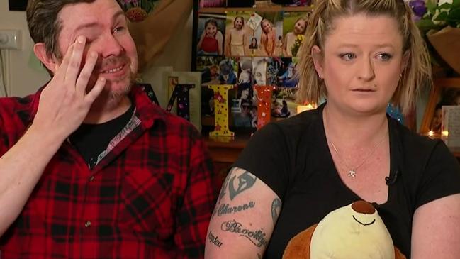 Milla Foster's parents Shannon and Phoebe Foster. 12-year-old Kapunda girl Milla Foster died on October 19 after being discharged from hospital only two days earlier with symptoms of gastro. Picture: 9 News