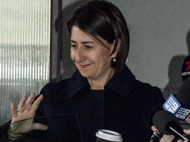 Gladys Berejiklian leaves home on Thursday morning ahead of the ICAC findings being handed down. Picture: Monique Harmer