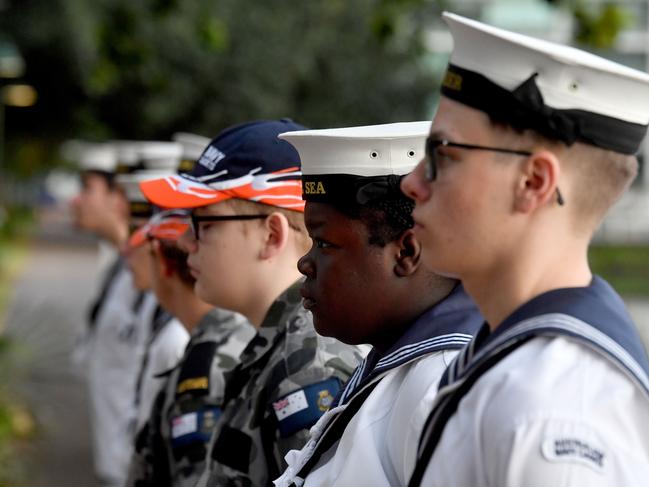 Dawn Service at Anzac Park for 83rd commemoration of Battle of Coral Sea. Cadets from TS Coral Sea. Picture: Evan Morgan
