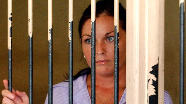 Schapelle Corby at the holding cells at the Denpasar District Court after her sentencing submissions by her defence team in Bali in 2005. Picture: AAP /Mick Tsikas.