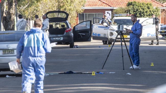 Forensics on scene where Mr Al-Azzam was shot on Sunday. Picture: NCA NewsWire/Monique Harmer