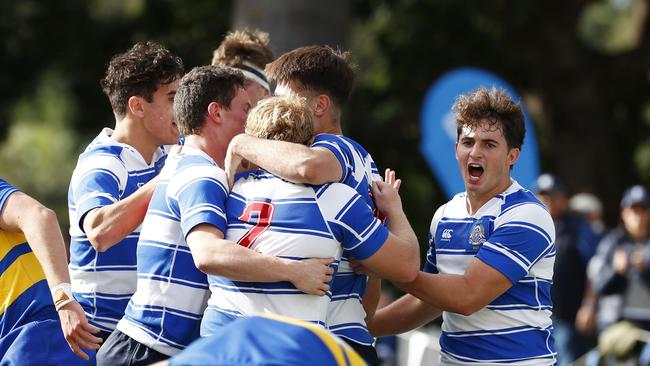 Will Rogers, back to camera, scored three tries. Photo:Tertius Pickard