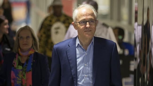 Former Australian Prime Minister, Malcolm Turnbull and his wife Lucy arrive at New York's LaGuardia Airport for an extended holiday. Picture: Angus Mordant