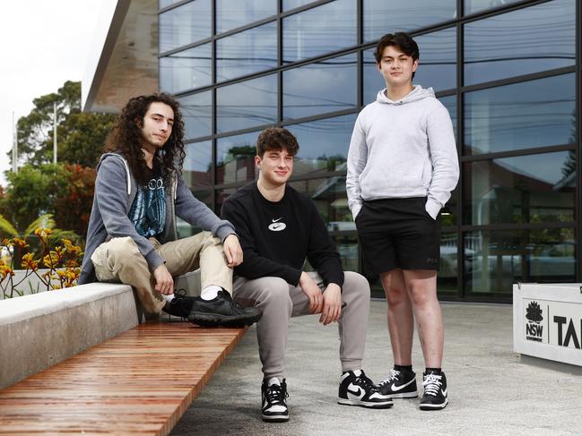 Students Lance Woodgate, Phoenix Valentino Rufo and Xavier Dolcel are involved in KPMG’s initiative to get keen young people into its workforce straight after finishing the HSC. Picture: Richard Dobson