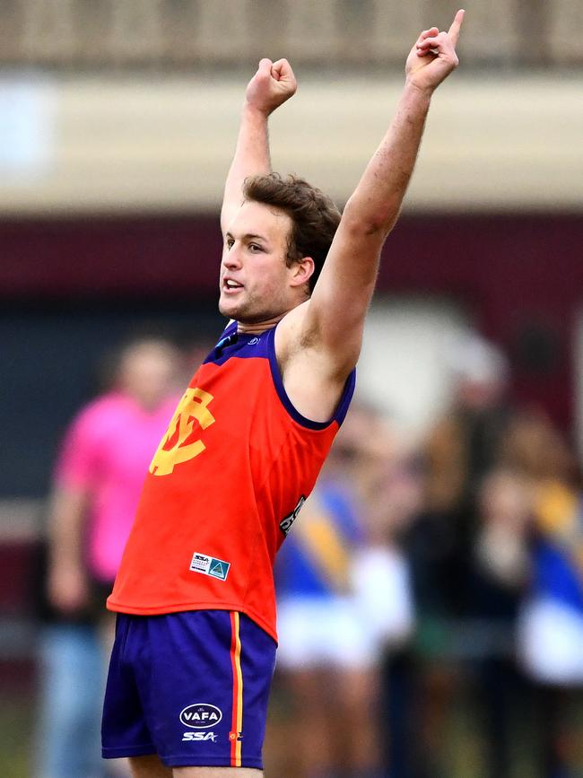 VAFA: Ted Clayton celebrates a goal for Fitzroy. Picture: Josh Chadwick