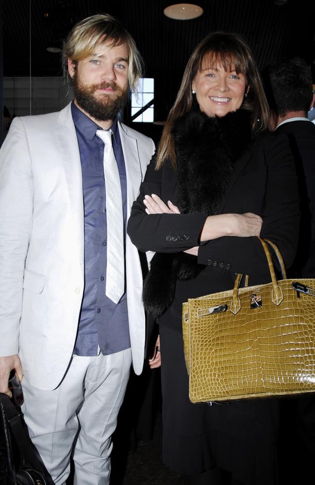 Karin Upton Baker, pictured with designer Sam Elsomin 2008, had a legendary collection of handbags. Picture: Wendell Teodoro